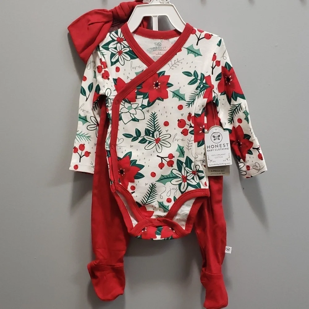 Honest Baby Clothing NWT Holiday 3-piece 100% Organic Cotton Set